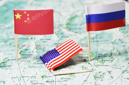 Preview: China and Russia flags winning the war with the USA over colonizing the moon