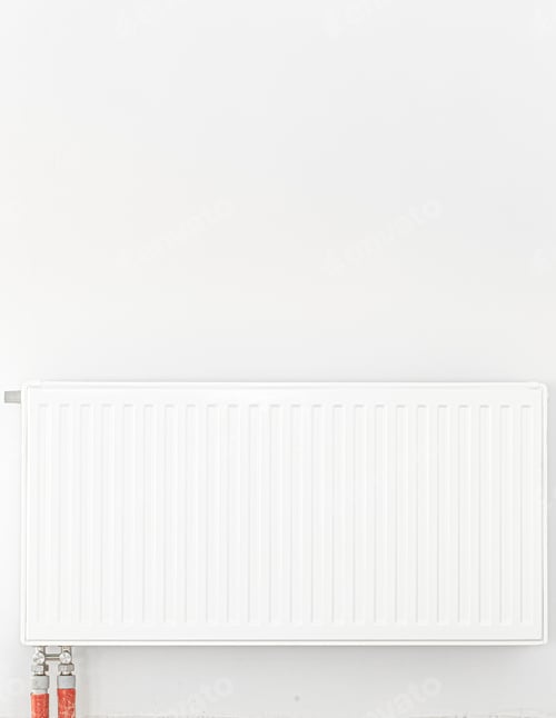 Preview: Radiator in front of a white wall. Space for text.