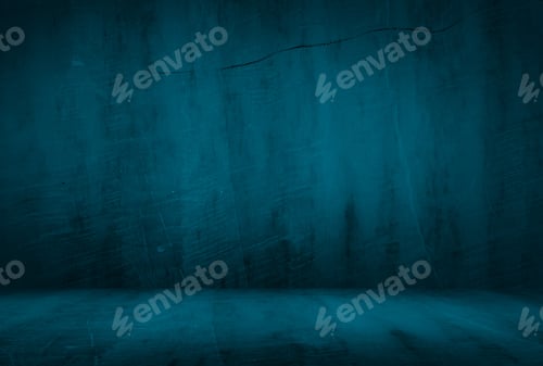 Preview: Vintage grunge blue concrete texture studio wall background with vignette.