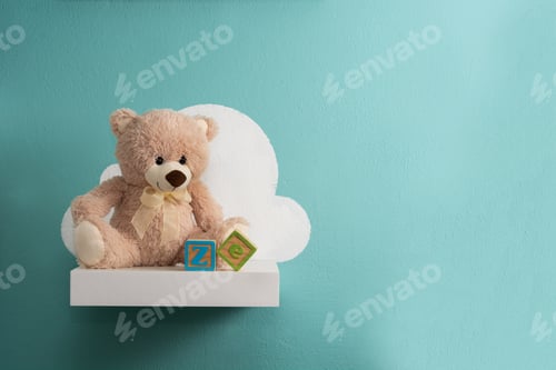 Preview: Teddy bear on white shelf