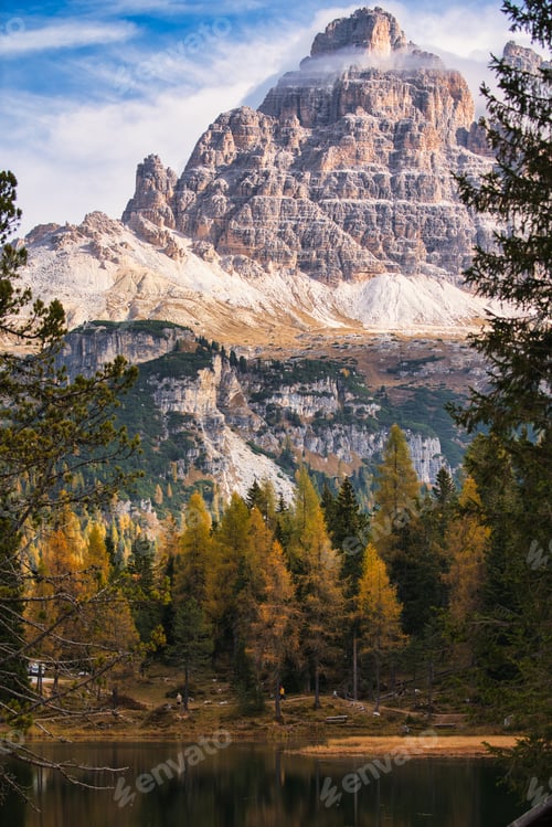Preview: Dolomites Mountains and forest in autumn season. Italy