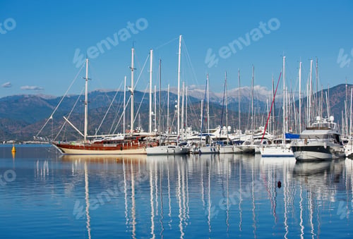 Preview: marina at summer day with moored yachts