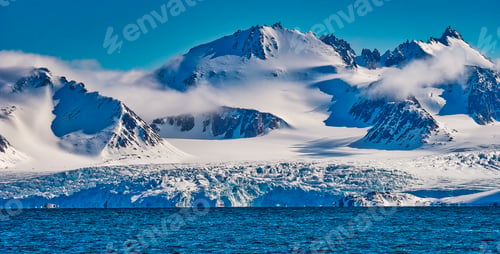 Preview: Deep Blue Glacier and Snowcapped Mountains, Arctic, Svalbard, Norway
