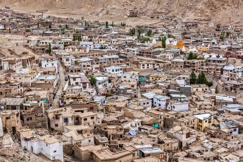 Preview: Aerial view of Leh city from above. Ladakh, India