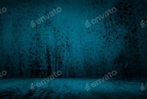 Preview: Vintage grunge blue concrete texture studio wall background with vignette.