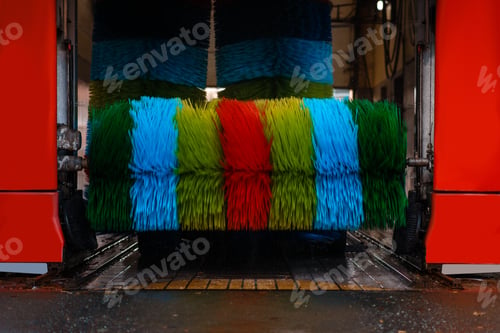 Preview: Automatic car wash with colorful brush, nobody