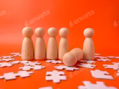 Preview: The image displays wooden peg people figures and puzzle pieces