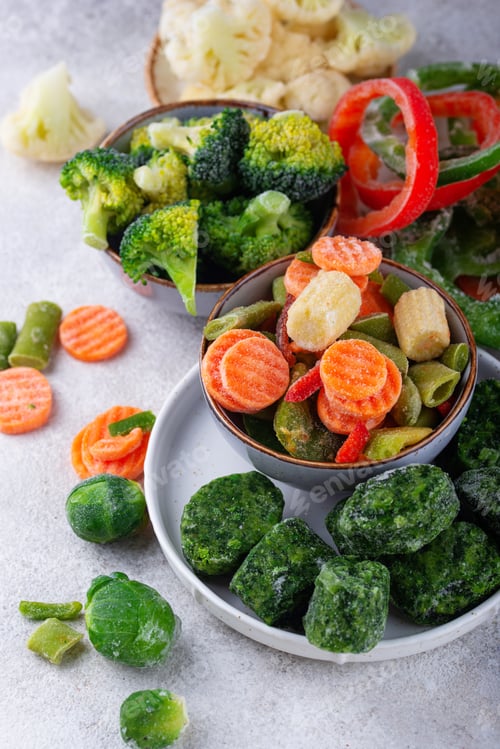 Preview: Different frozen vegetables. Food storage.