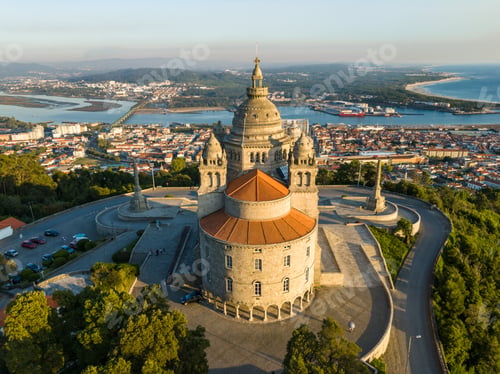 Preview: Basilica Santa Luzia at Sunset. Viana do Castelo, Portugal. Aerial View