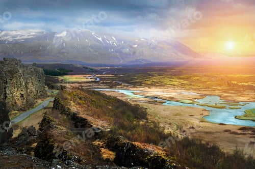 Preview: Iceland beautiful landscape with mountains and water, wild beautiful panorama