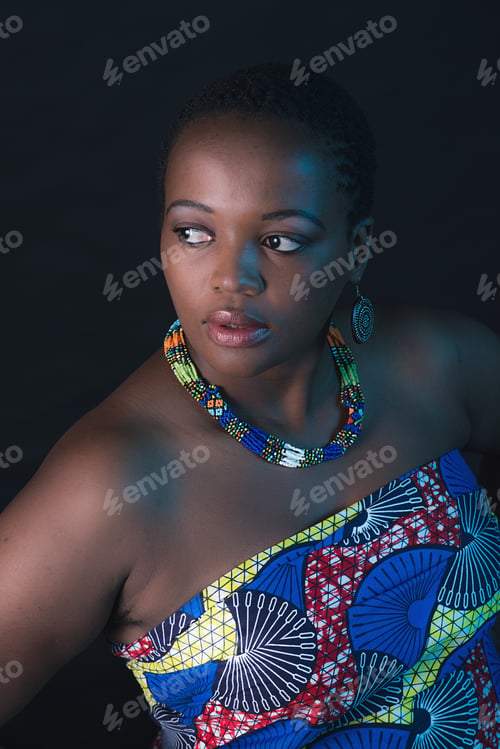 Preview: Traditional South African Xhosa Woman Wearing Colorful Fabric.