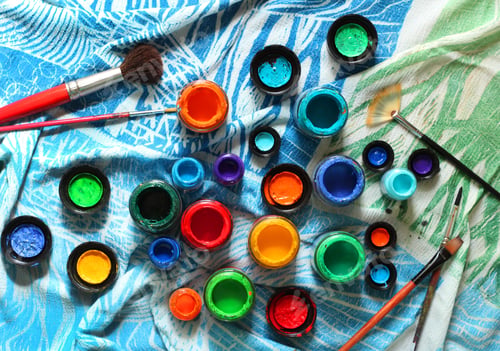 Preview: Colorful painting equipment flat lay