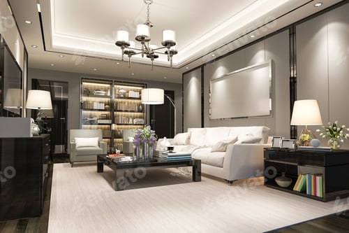 Preview: 3d rendering luxury and modern living room and dining room