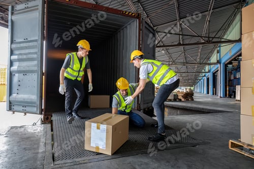 Preview: Worker carry carton box taken from 40 feet steel container got accident drop box to floor injury