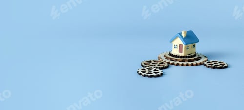 Preview: Mechanism of Home Finance and Property System: Miniature House on Interconnected Wooden Gears