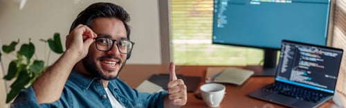 Preview: Male freelancer making new project as web designer or programmer on his computer at home office