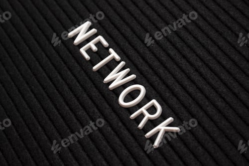 Preview: White color letter in word network on black felt board background. Business concept