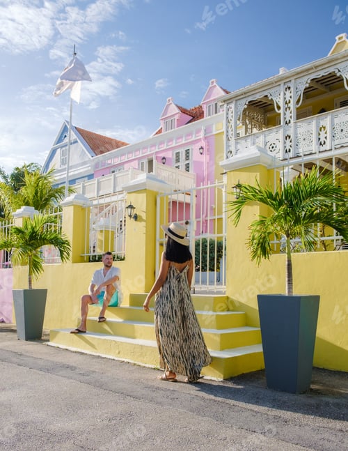 Preview: Pietermaai Street Curacao, colorful buildings around Willemstad Punda and Otrobanda