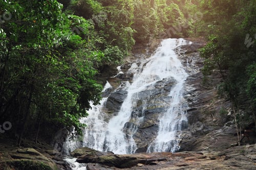 Preview: Beautiful Ton Phrai Waterfall in Rainforest of Thailand