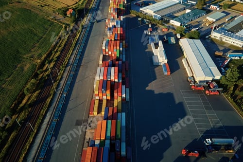 Preview: Containers warehouse, aerial view. Shipping and logistic concept