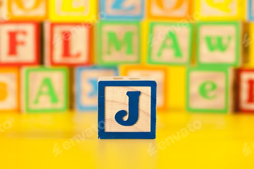 Preview: Photograph of colorful Wooden Block Letter J