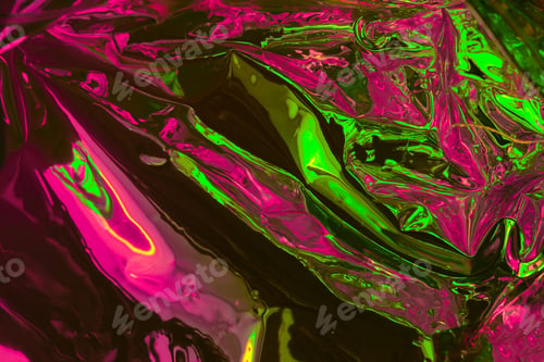 Preview: Abstract background red shiny crumpled hologram with sparkles. Trendy neon textured background