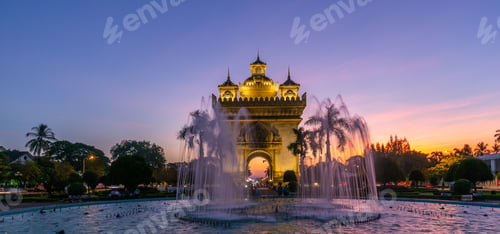 Preview: Patuxai Patuxay at night, Patuxai literally Victory Gate and sunset, Vientiane, Laos.
