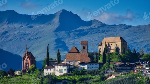 Preview: a village on a hill with a church on top of it