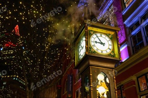 Preview: Steam Clock during a dark winter night in Gastown, Downtown Vancouver