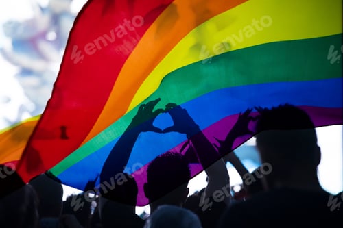 Preview: Gay parade with LGBT flag.
