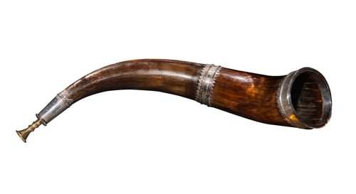 Preview: Vintage hunting horn isolated on white