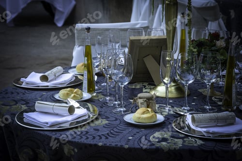 Preview: Selective focus shot of a beautiful wedding table setting