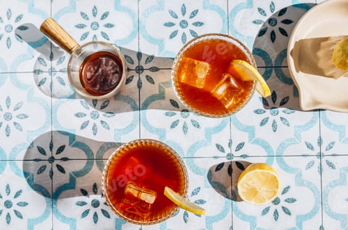 Preview: Aesthetic composition with iced espresso and tonic cocktail