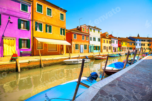 Preview: Burano island canal, colorful houses and boats,Venice, Italy