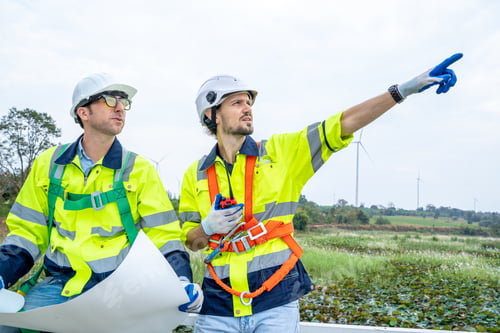 Preview: Engineers inspection wind energy generation,Wind turbine farm generator by alternative green energy.