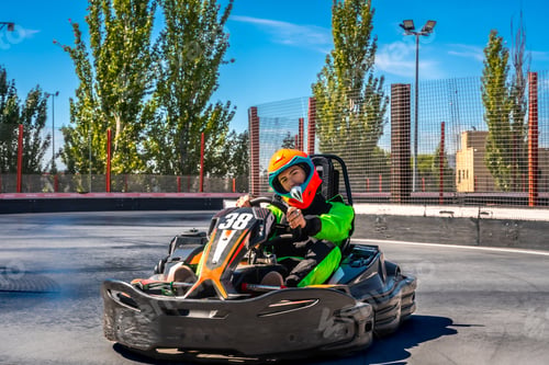 Preview: Young man driving go kart on race track