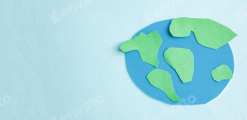 Preview: Cute children's paper applique -a model of the Earth on a blue background