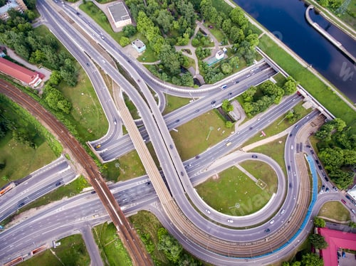 Preview: Aerial view of a freeway intersection