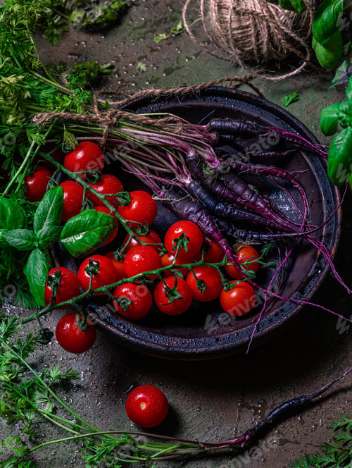 Preview: vegetables and unusual violet carrots harvest