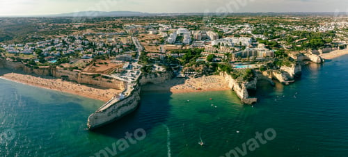 Preview: Aerial drone panoramic views of Praia Nova and Praia de Nossa, Algarve, Portugal