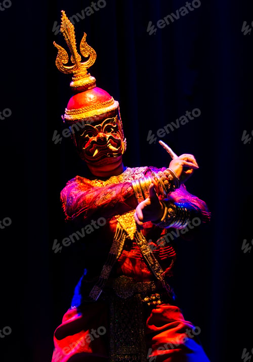 Preview: lakhon khol khmer masked dance performer in costume in cambodia