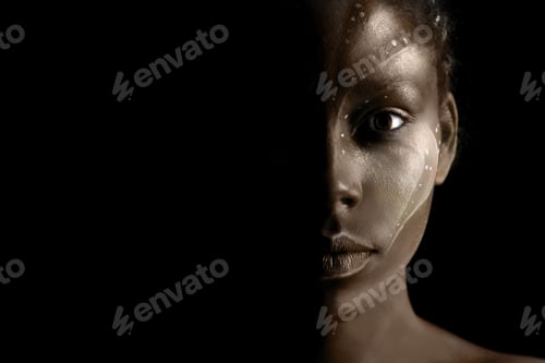 Preview: Art photo of Africal woman with tribal ethnic paintings on her face