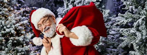 Preview: Santa Claus joyfully preparing to deliver gifts surrounded by festive winter trees