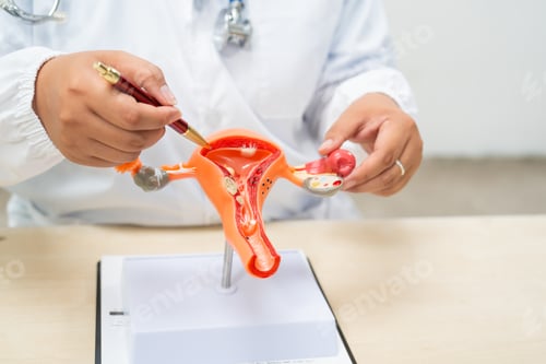 Preview: A female doctor sits at a desk in hospital explains about uterine conditions such as endometriosis