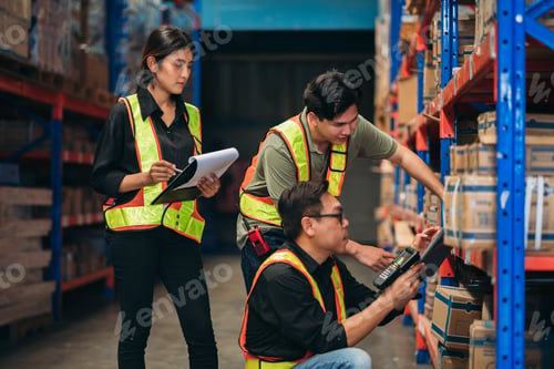 Preview: Warehouse worker working and checking the stock in the warehouse.