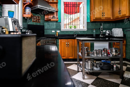 Preview: Kitchen interior with lots of appliances ready to cook any dish.