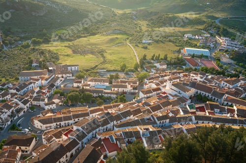 Preview: Aerial view of Zahara de la Sierra white houses - Zahara de la Sierra, Andalusia, Spain