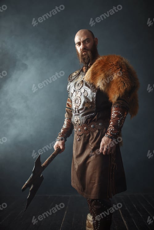 Preview: Viking with axe, barbarian, side view