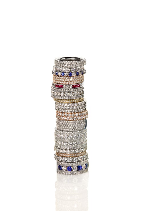 Preview: Diamond gemstone rings stacked together bridal wedding and engagement