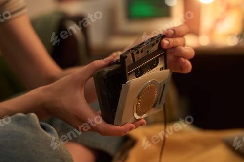 Preview: Handling Vintage Cassette Tape Player Device at Home